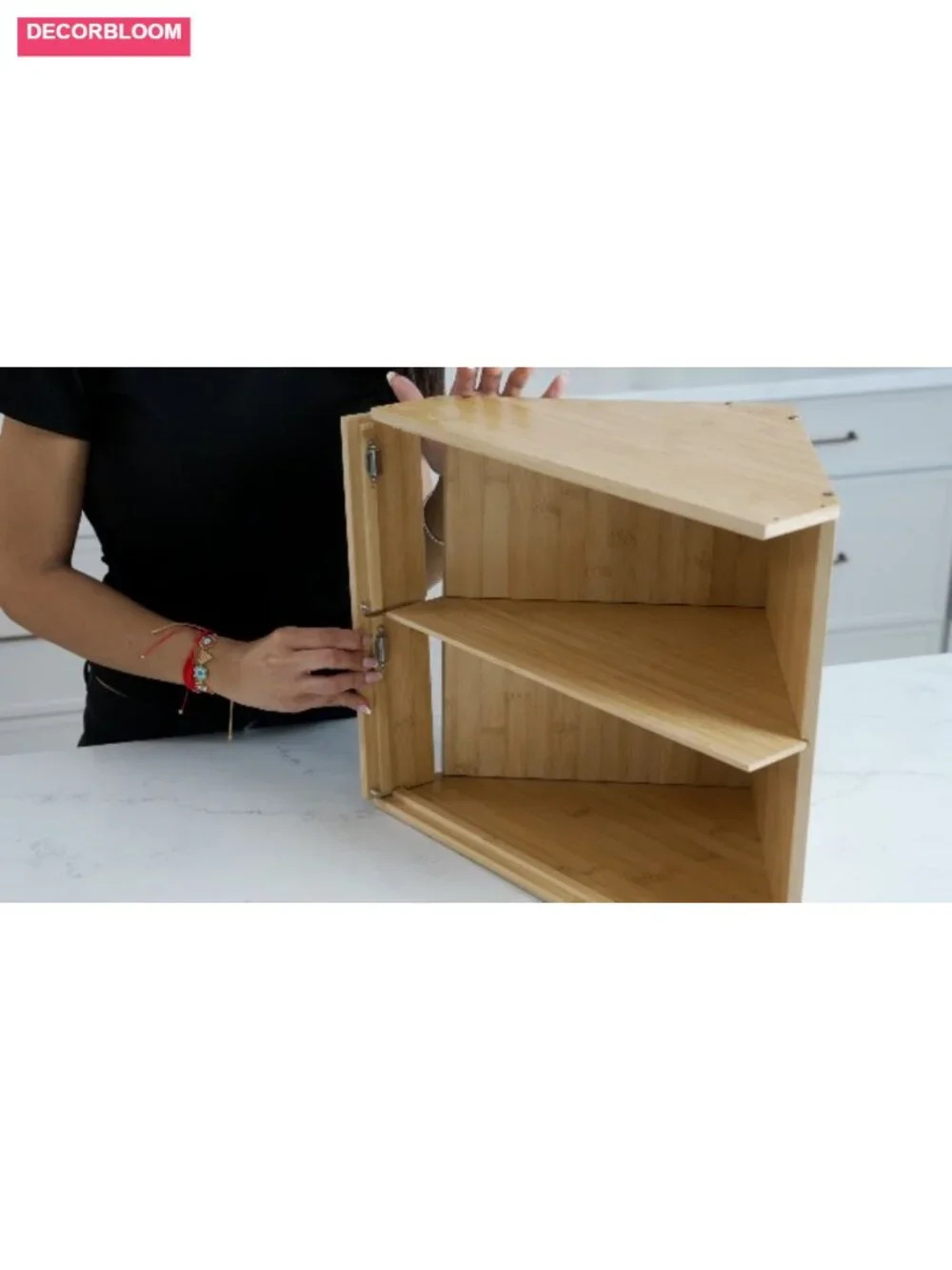 Extra Large Bamboo Corner Bread Box with Airtight Double Layer Storage for